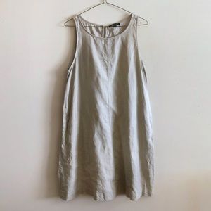 For Cynthia 100% Linen Pinafore Shift Dress in Khaki